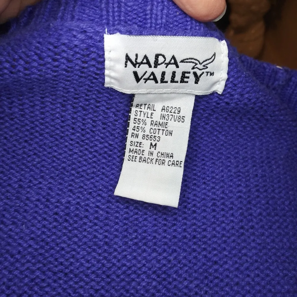 Vintage Napa Valley Cottagecore Blue & Yellow Floral Embroidered Sweater Vest - Picture 11 of 12